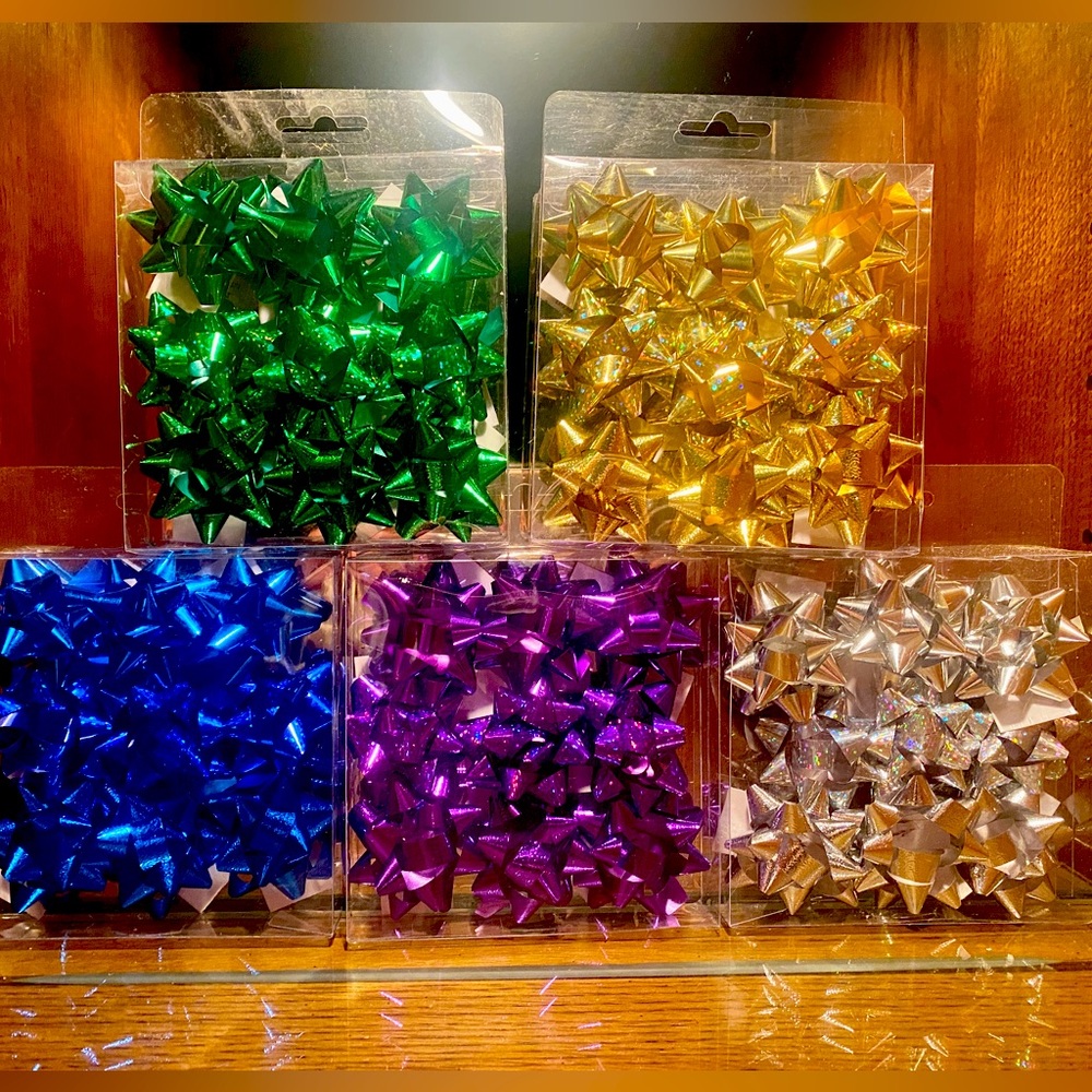 🎀GOOD OLD VALUES🎀 5 BOXES 9CT ASSORTED COLORS OF MINI STAR ADHESIVE GIFT BOWS